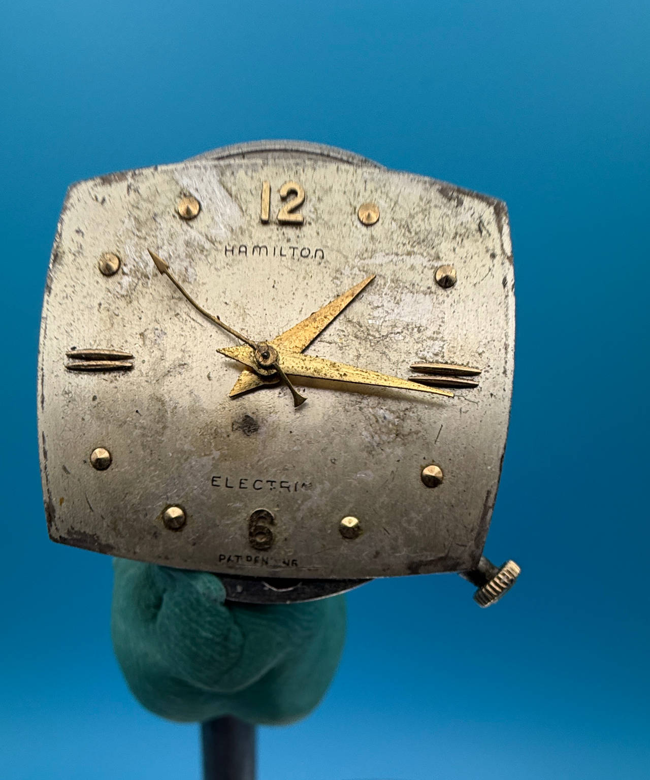 Vintage Hamilton Electric 505 Watch Movement and Dial with signed crown