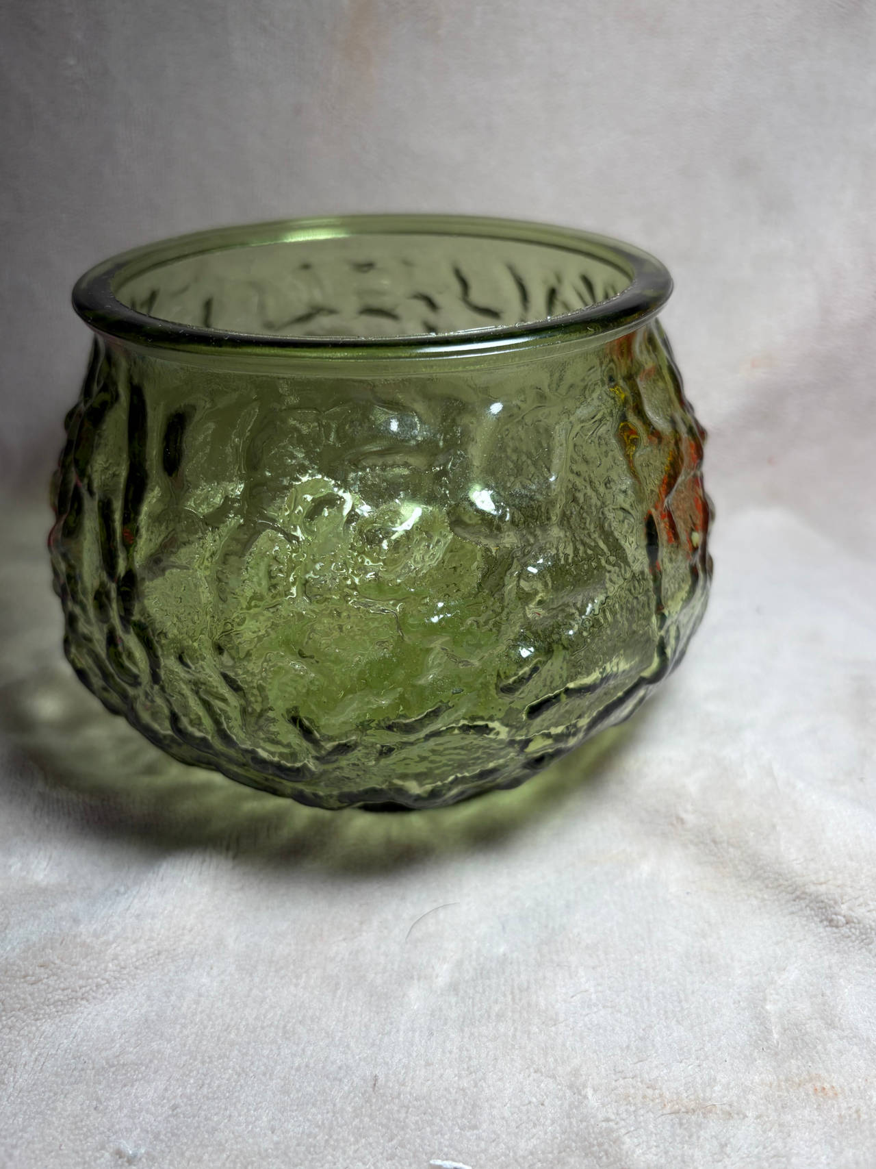 Indiana Glass Avocado Green Bark Textured Bowl