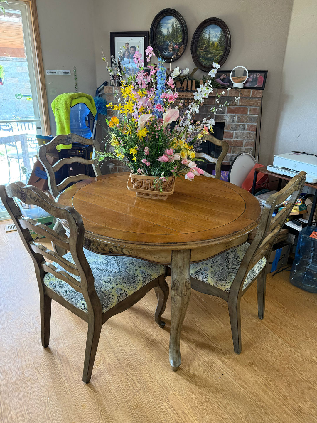 Vintage Round Wood Dining Table Set