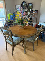 Vintage Round Wood Dining Table Set - Image 1
