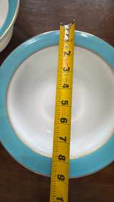 3- Vintage Pyrex Milkglass 9” Blue Gold Band Fruit/Dessert Bowls - Image 2