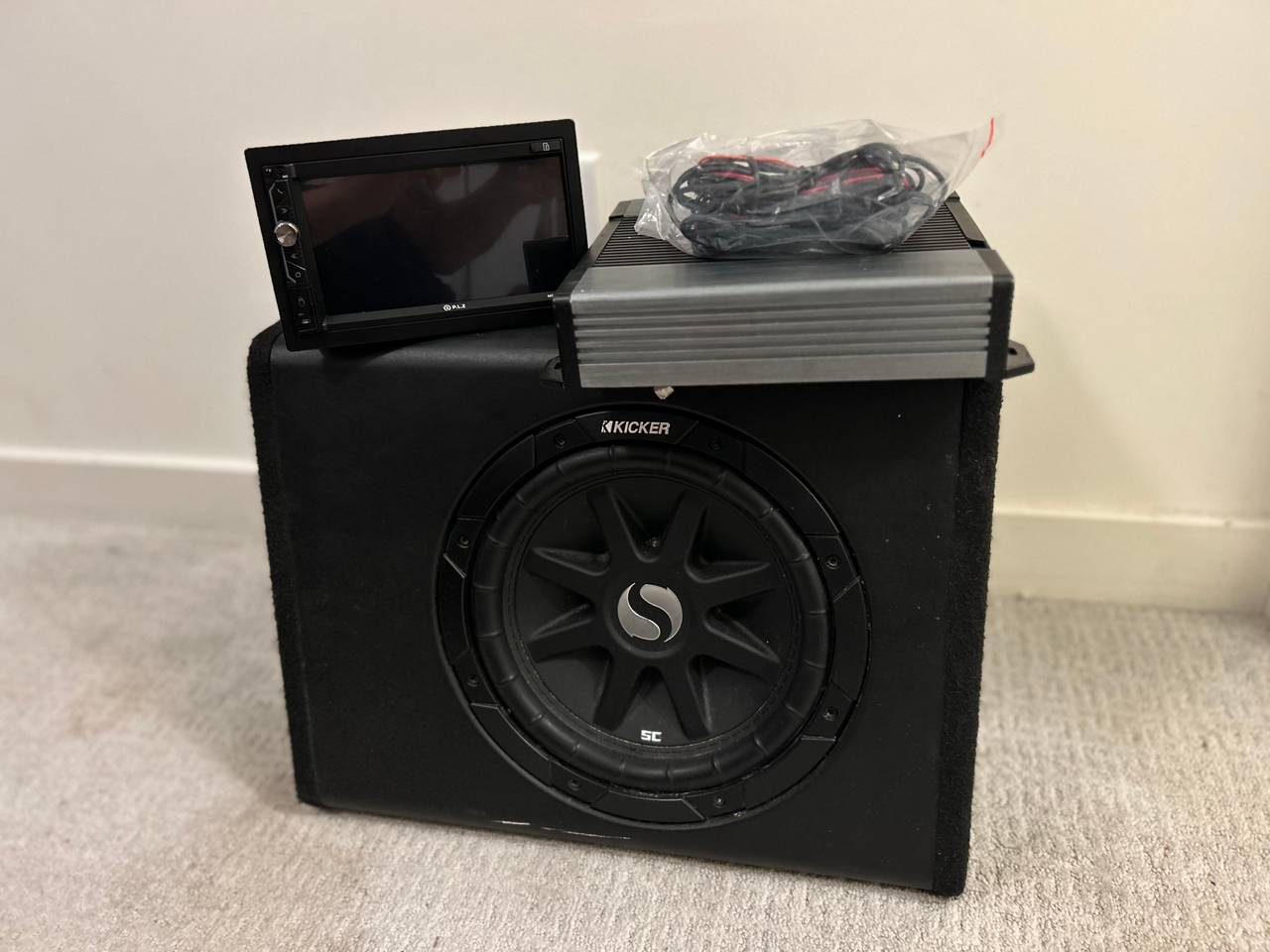Kicker Subwoofer Enclosure with Car Audio Bundle