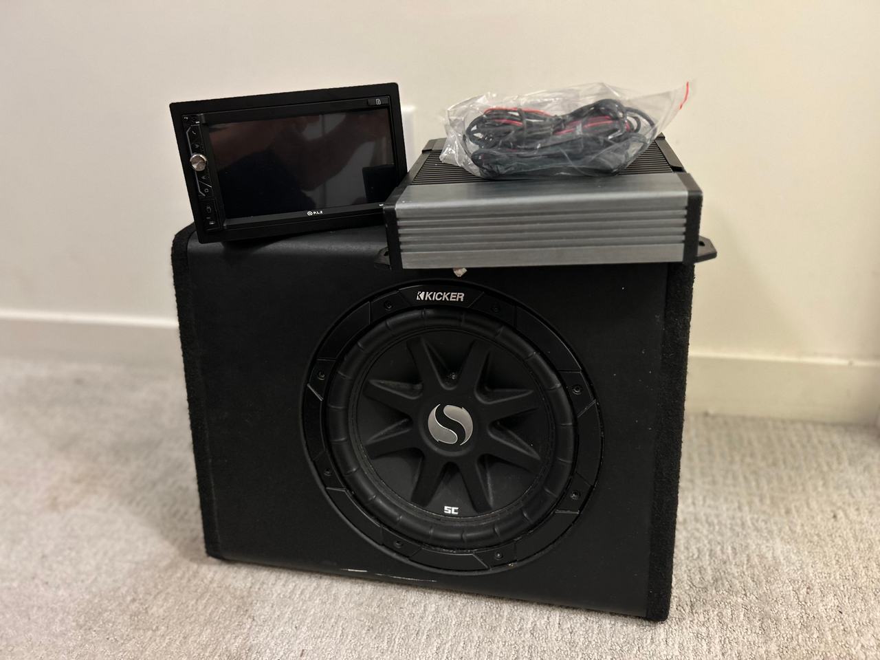 Kicker Subwoofer Enclosure with Car Audio Bundle