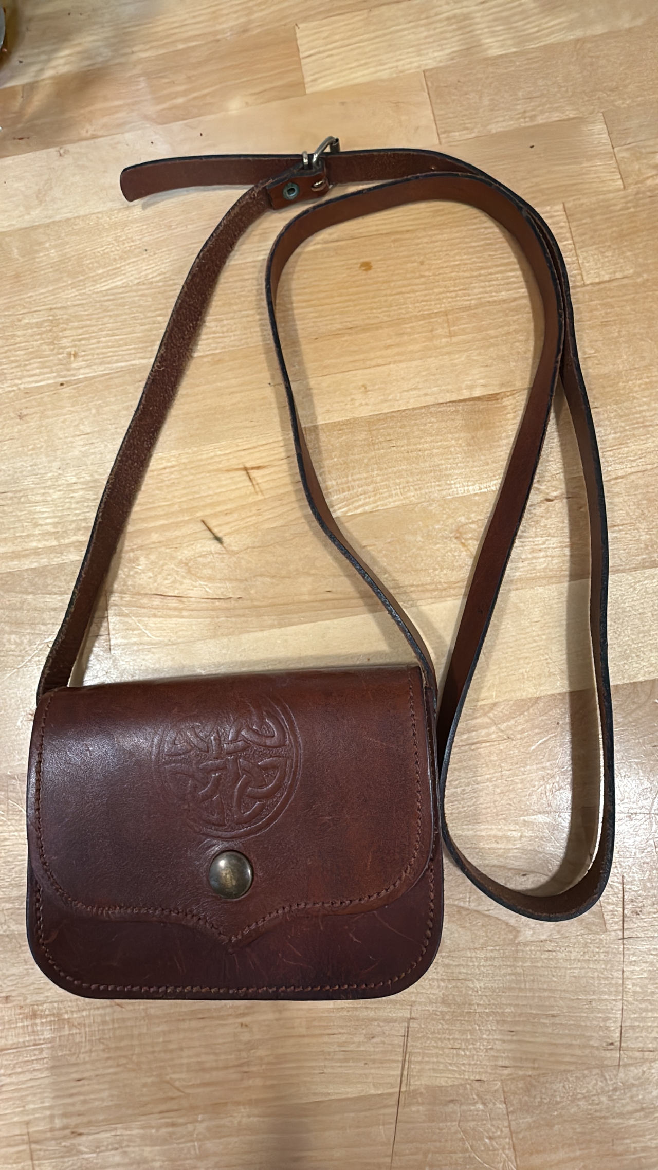 Celtic Knot Embossed Leather Crossbody Bag