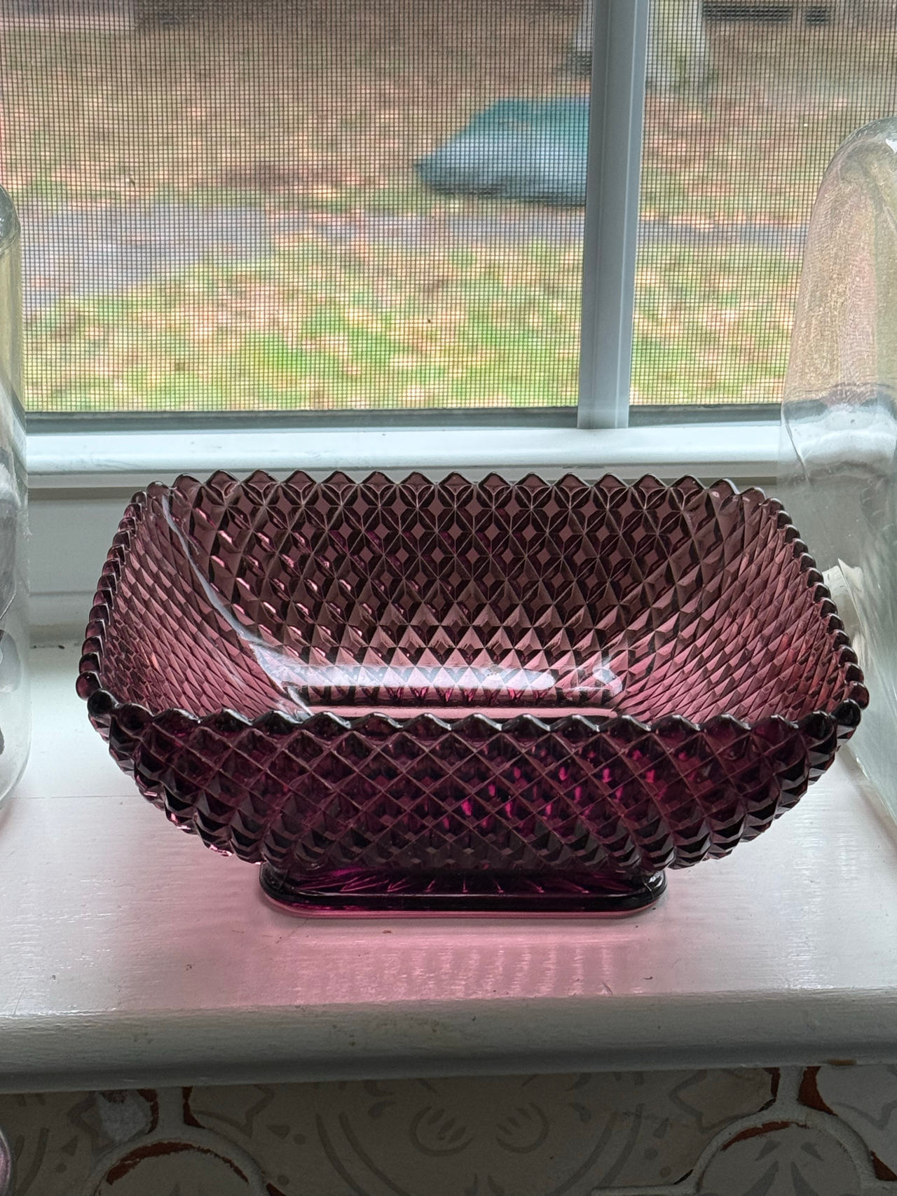 Vintage Diamond Point Amethyst Glass Bowl