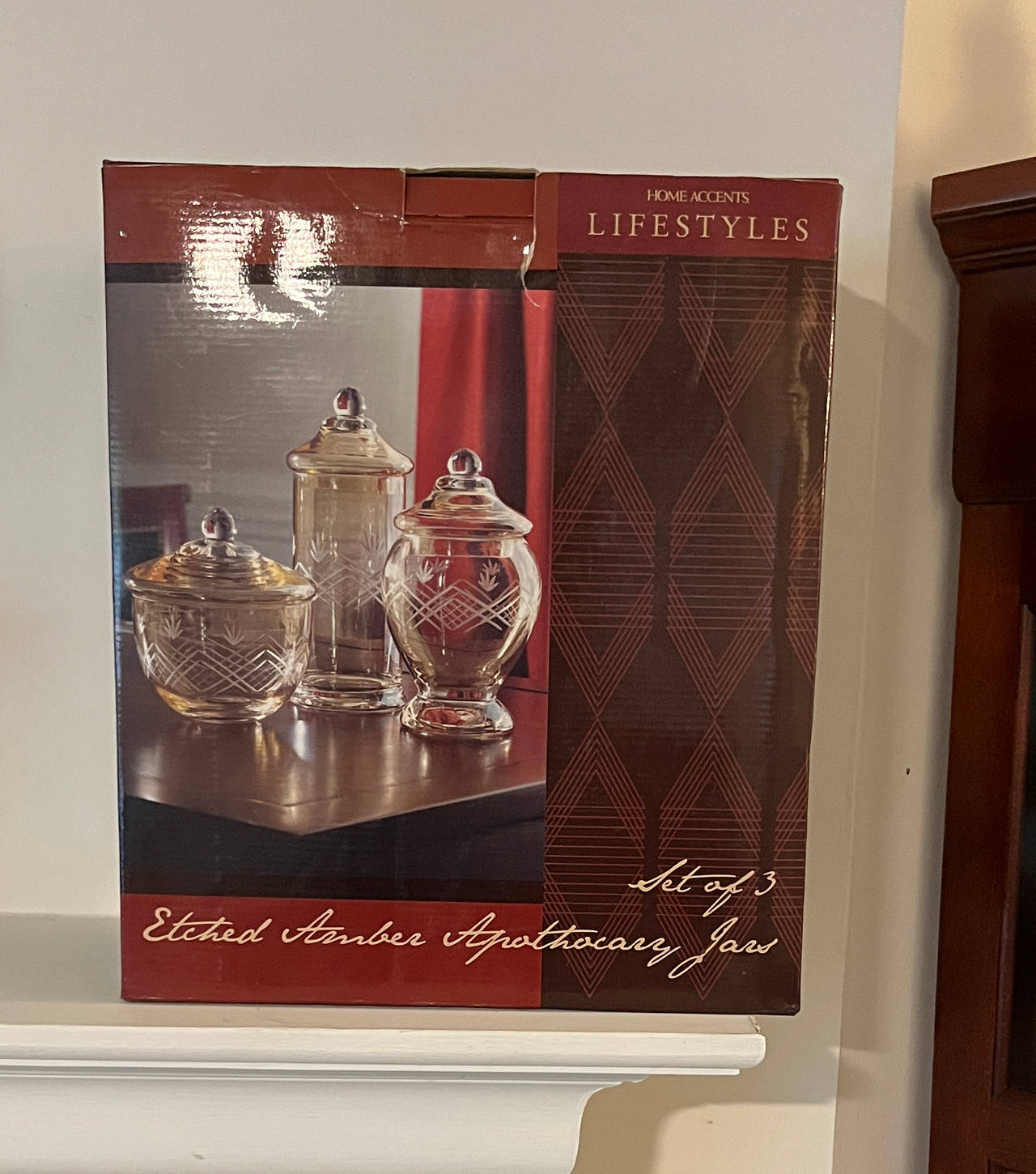 Home Accents Lifestyles Etched Amber Apothecary Jars Set of 3