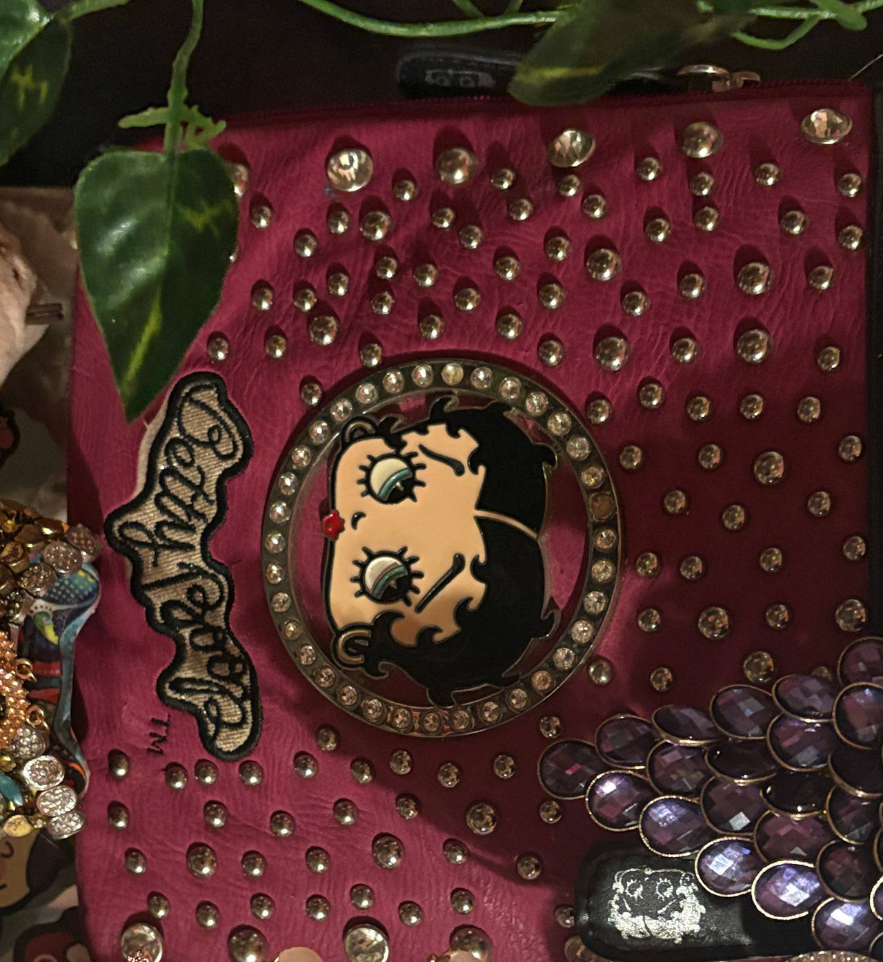 Betty Boop Studded Rhinestone Pink Crossbody Bag