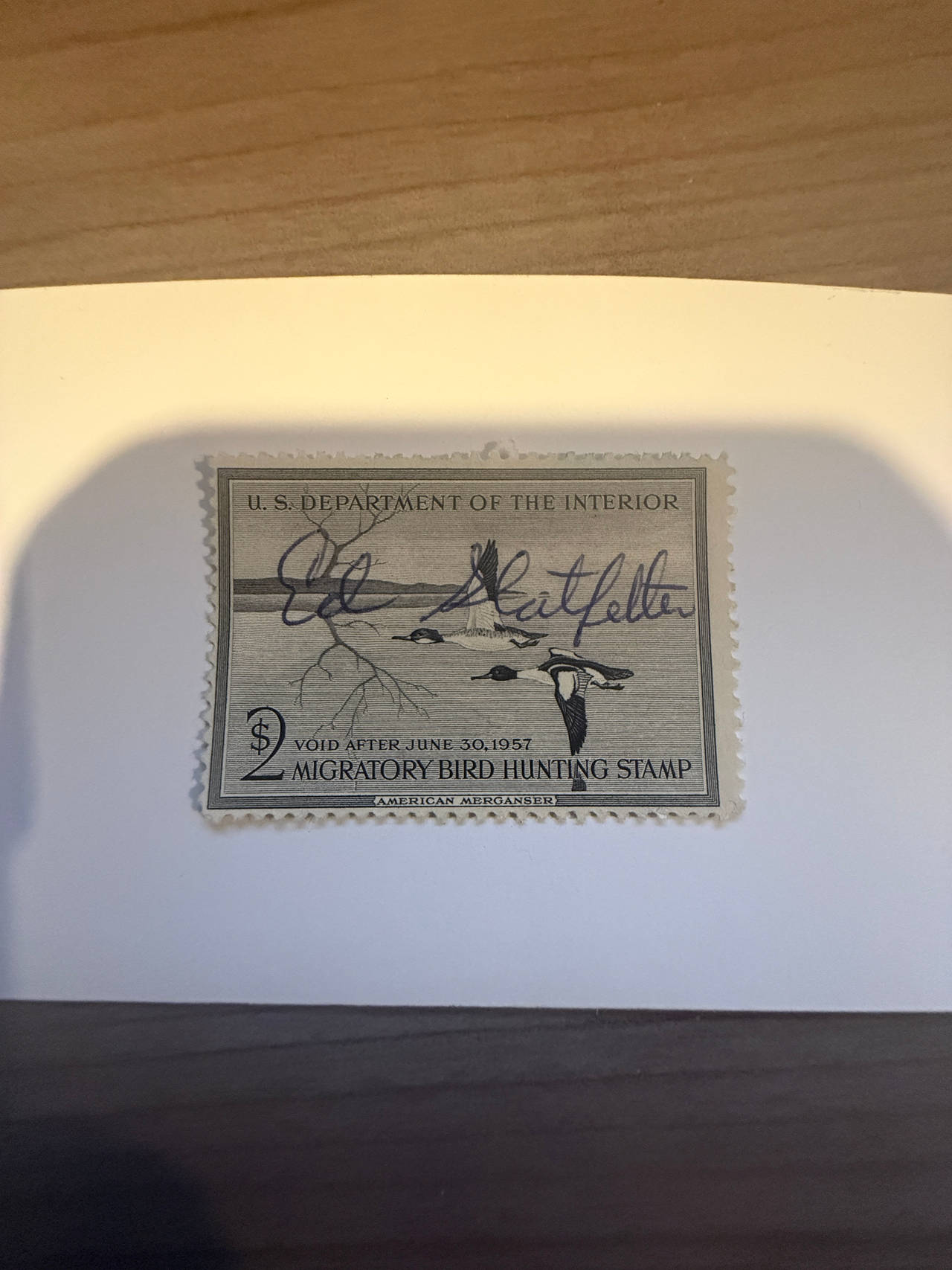 1956-1957 $2 Migratory Bird Hunting Stamp American Merganser artist signedCV$300
