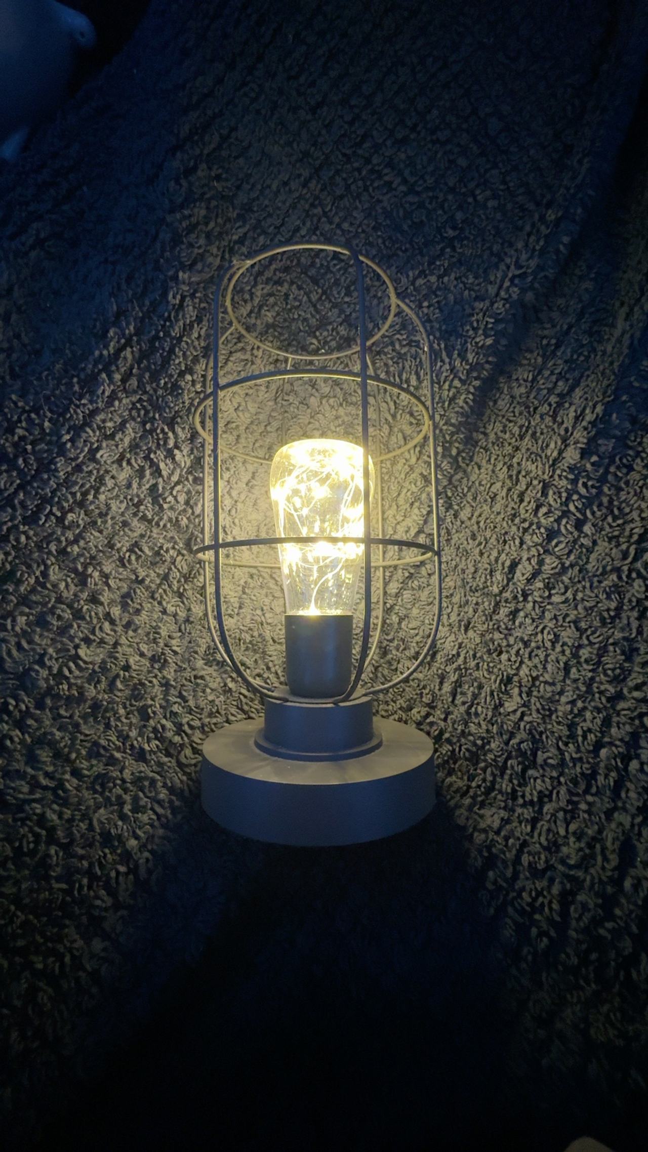 Injak Industrial Cage Table Lamp Black Metal with Wood Base