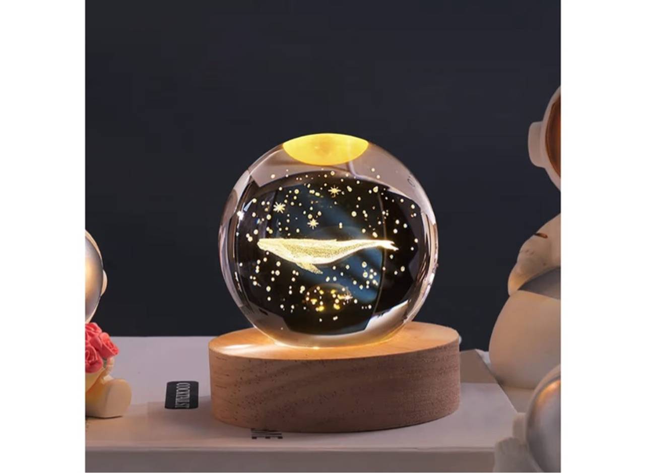 3D Crystal Ball Night Lamp, USB Table Colorful LED Wooden Base Crystal Ball