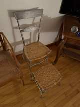 Vintage Faux Bois Metal Chair and Footstool - Image 4