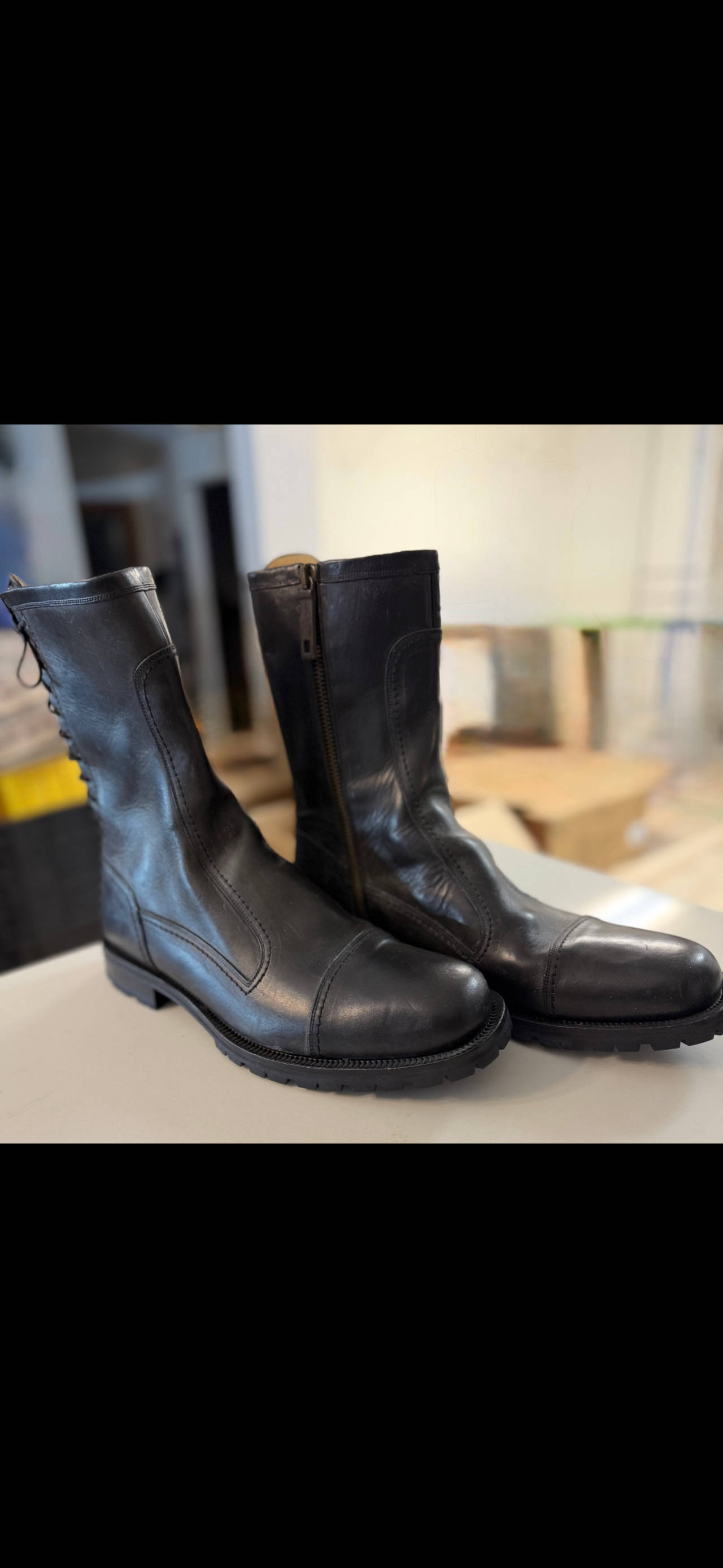 Dolce & Gabbana Men’s Black Leather High Top Biker Boots