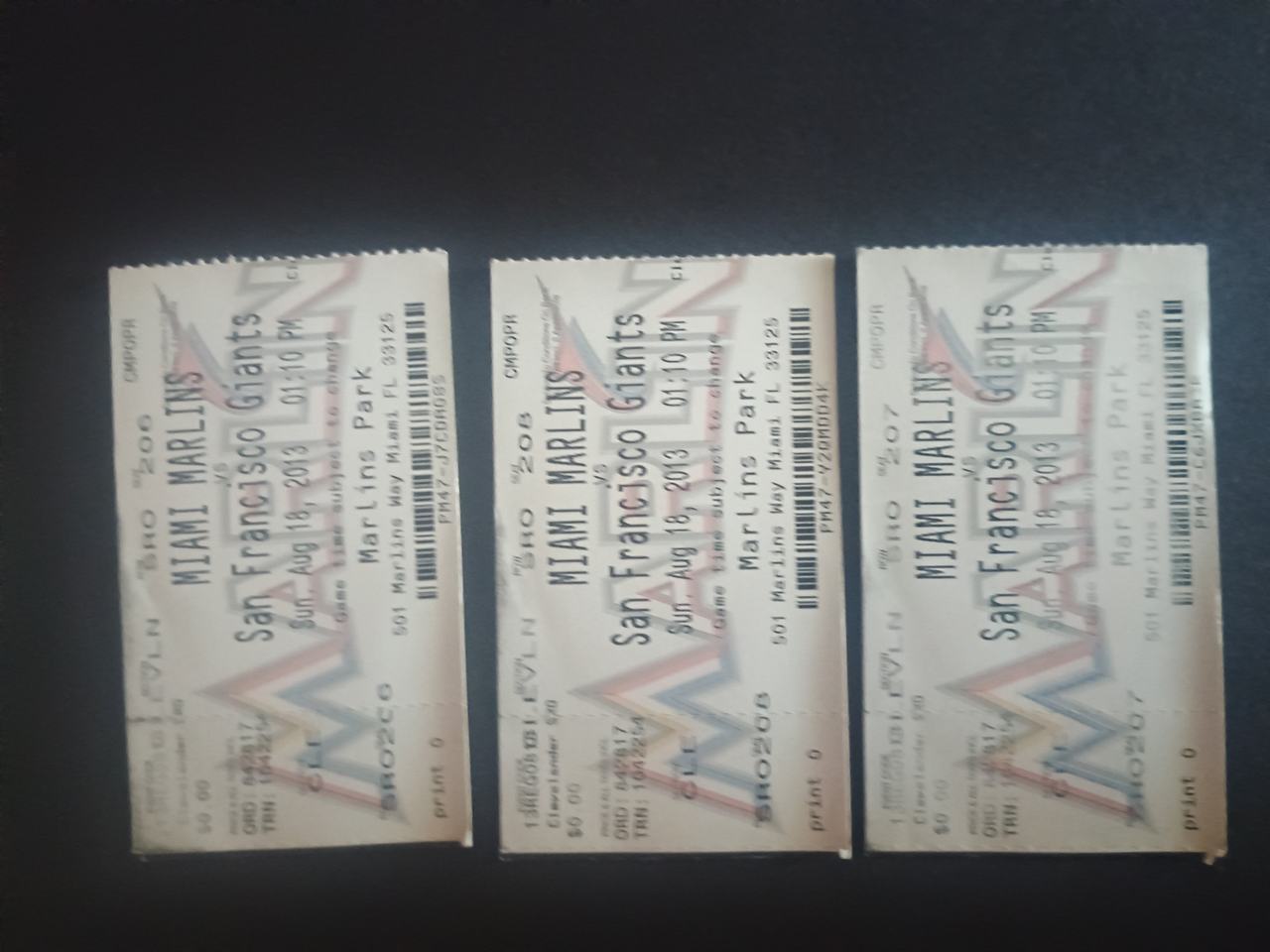 Miami Marlins vs. San Francisco Giants Ticket Stubs