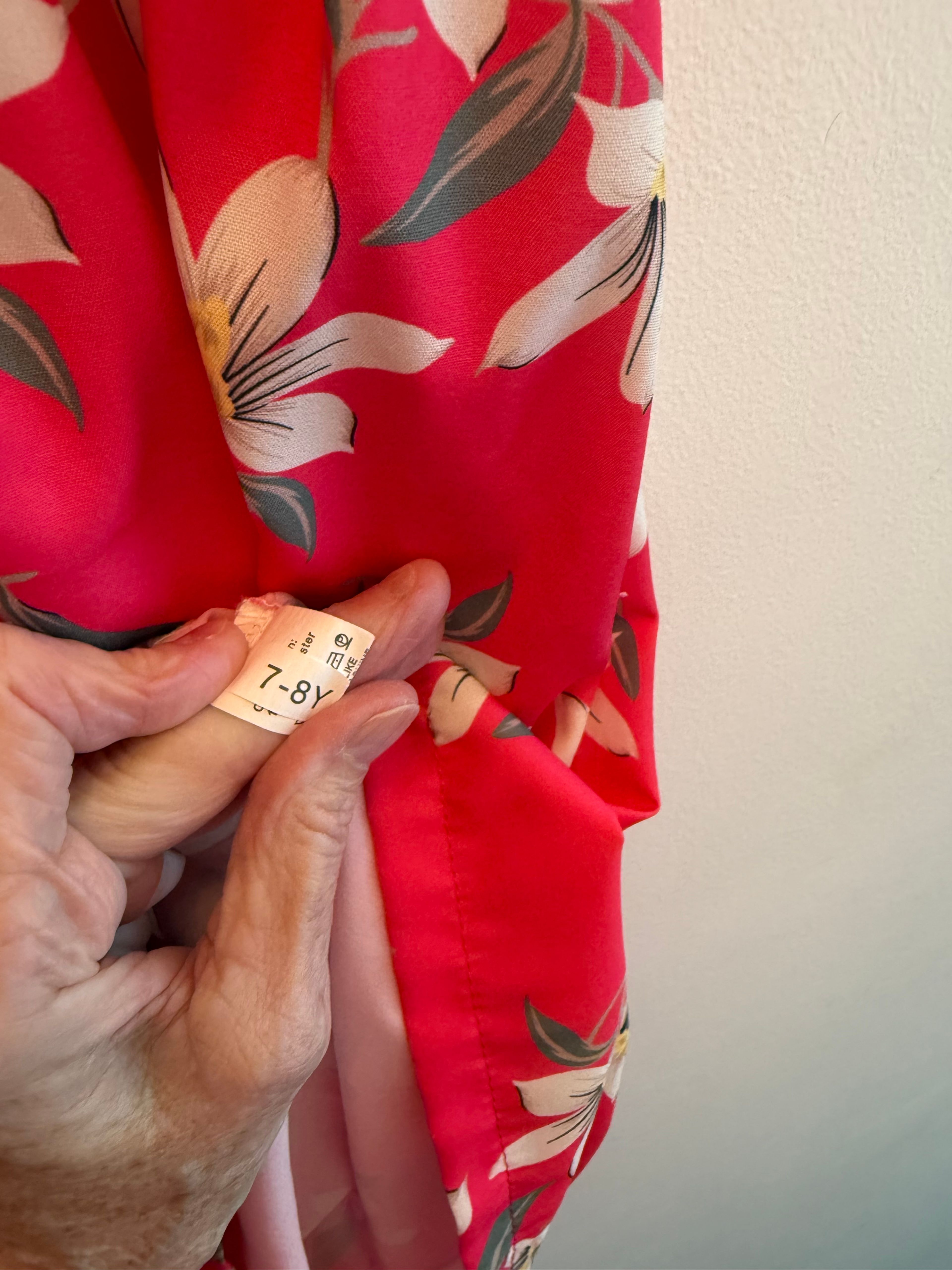 Girls Pink Floral Ruffle Sleeve Dress - Image 3