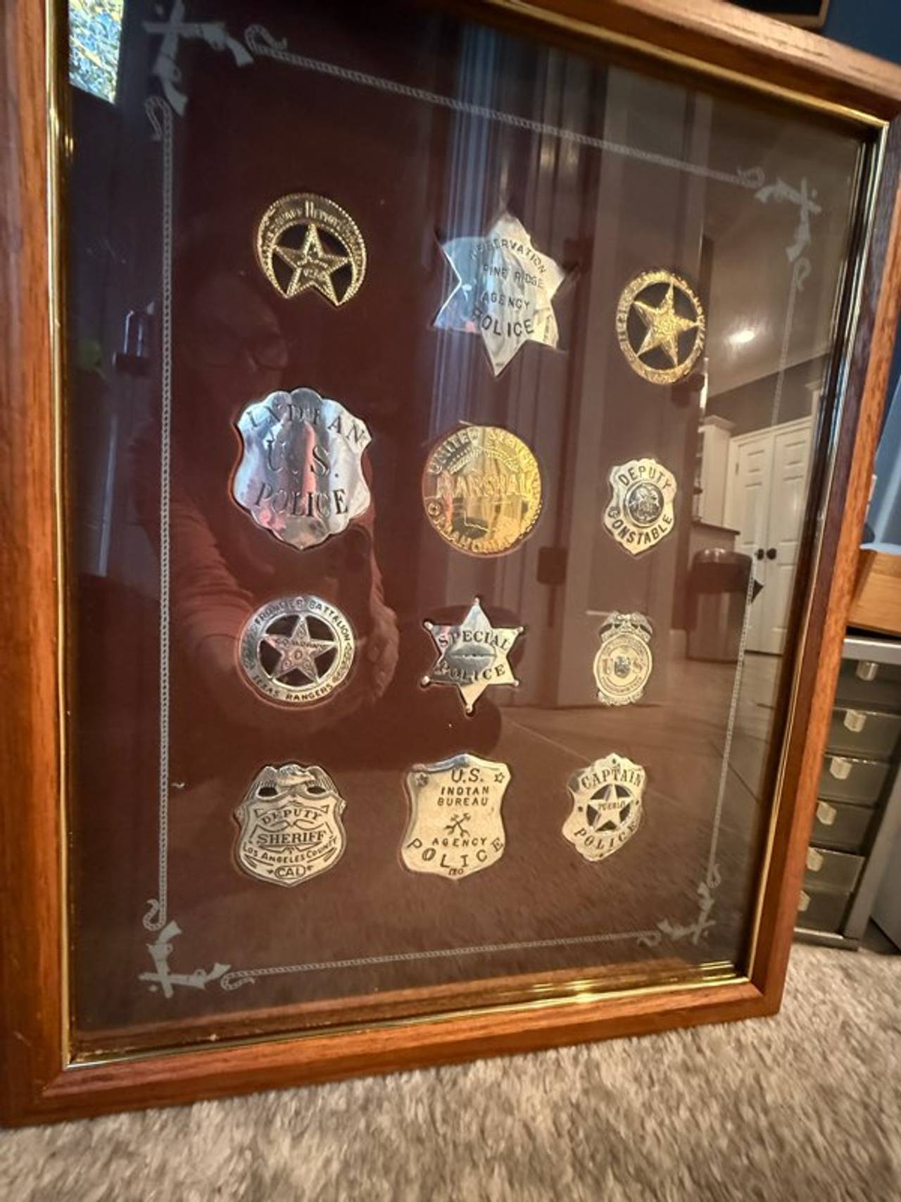Framed  Franklin Mint Collection of the old west  Badges. Sterling Silver 