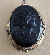 Vintage Black Glass Cameo Pendant - Image 1