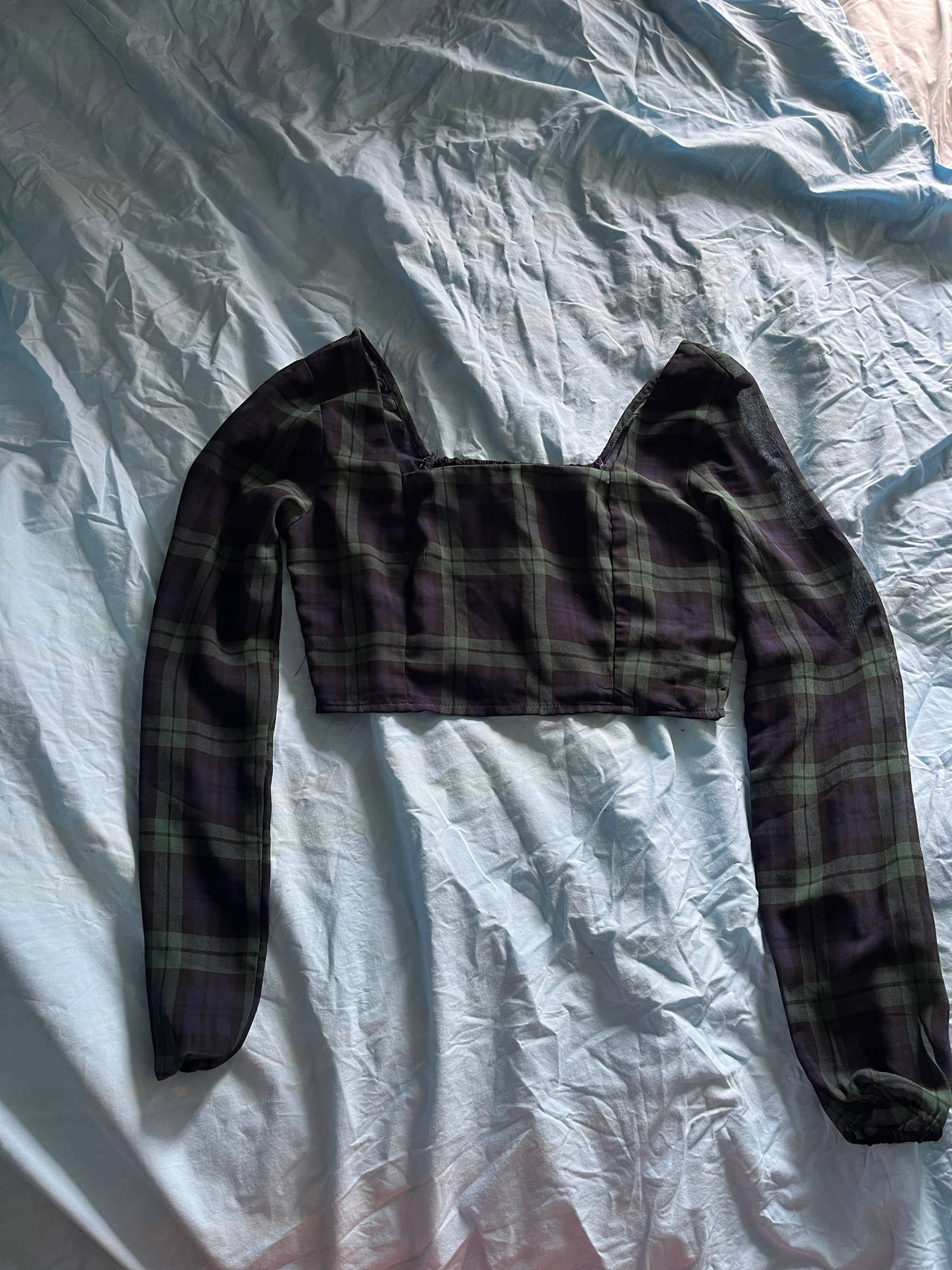 Plaid Long Sleeve Crop Top