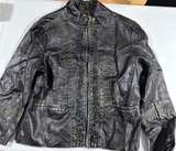 Women’s Black Leather Jacket XL Big Chill Vintage Style Ruffle Zip Up Cute Trend - Image 1