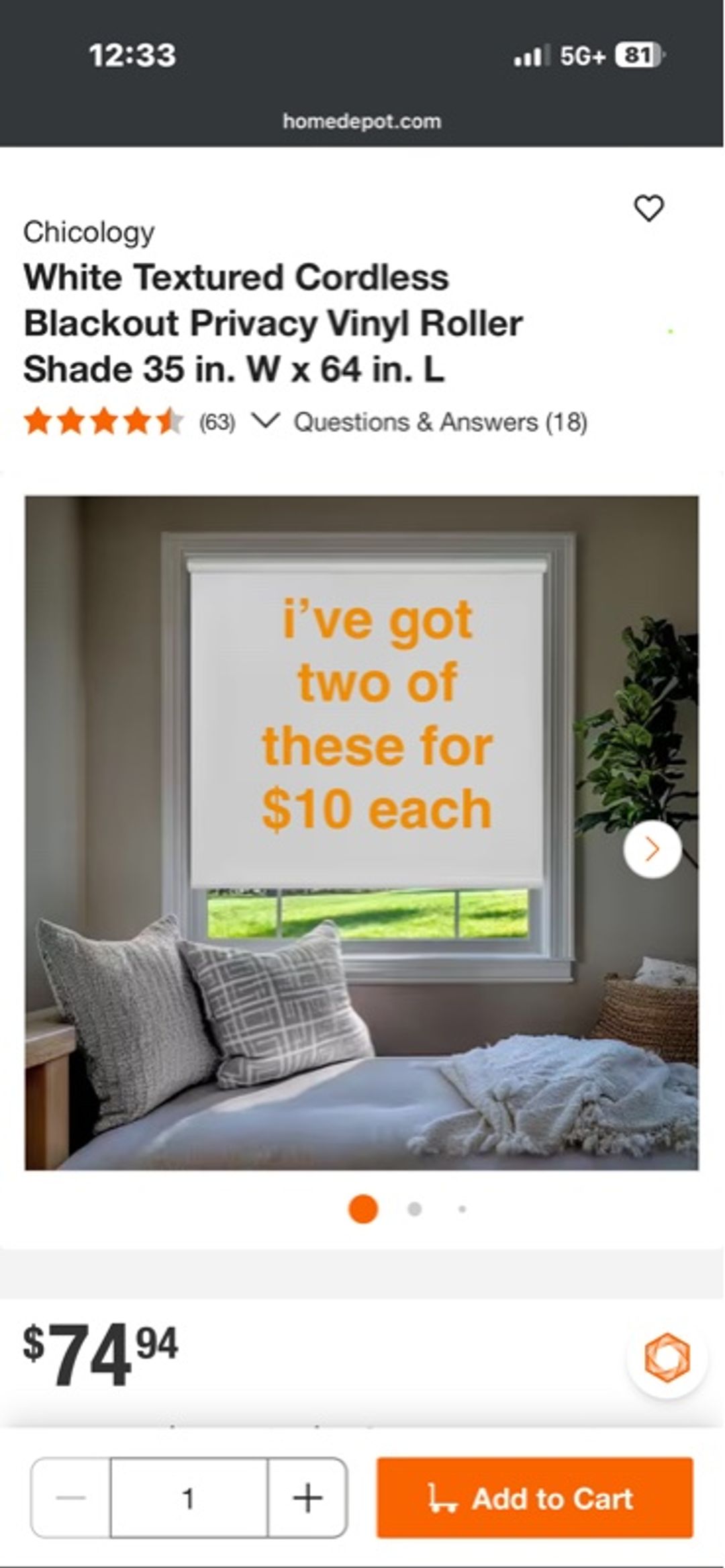 Blackout Roller Shade Orange Custom Cordless