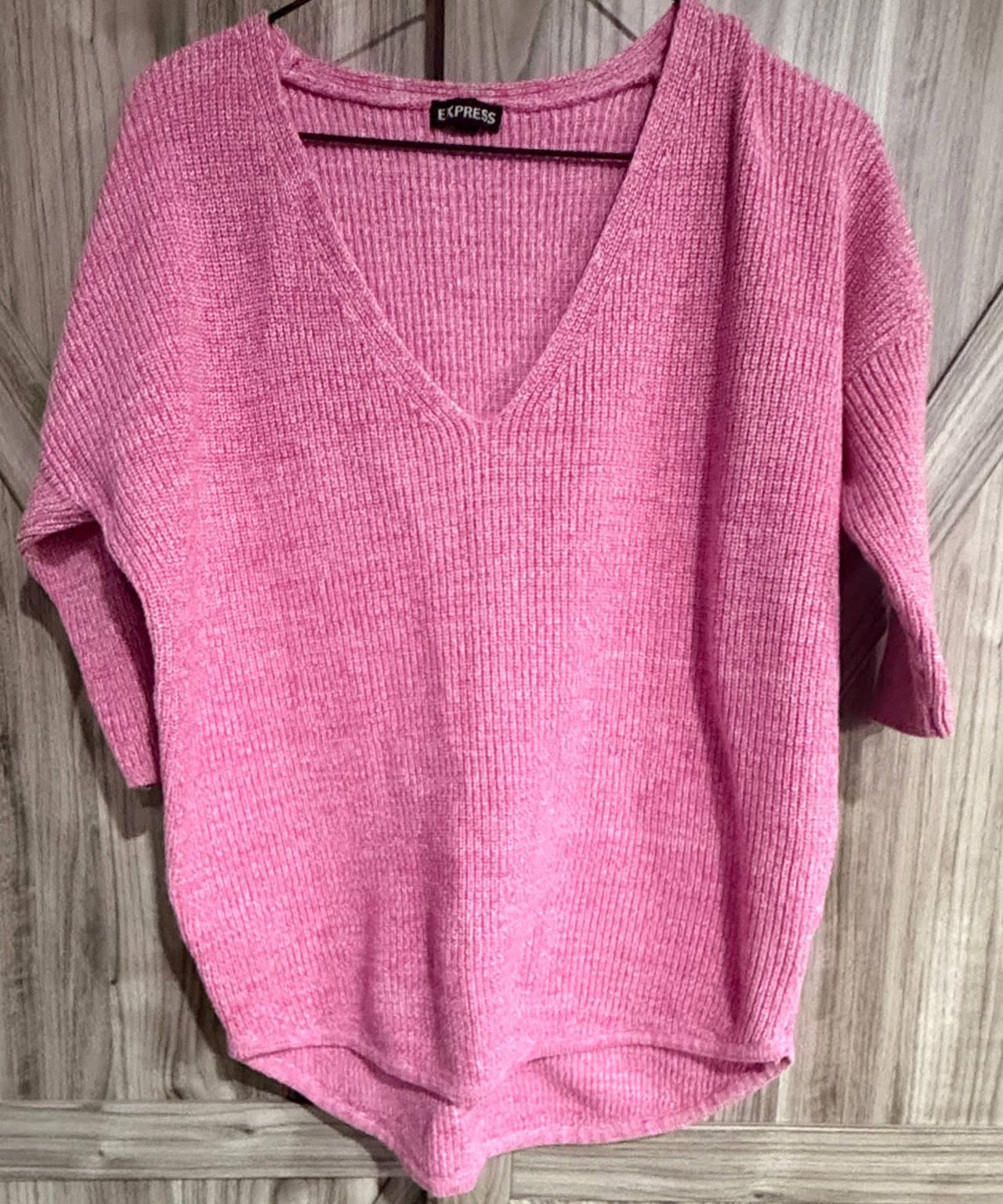 Express Pink Ribbed V-Neck Sweater Medium