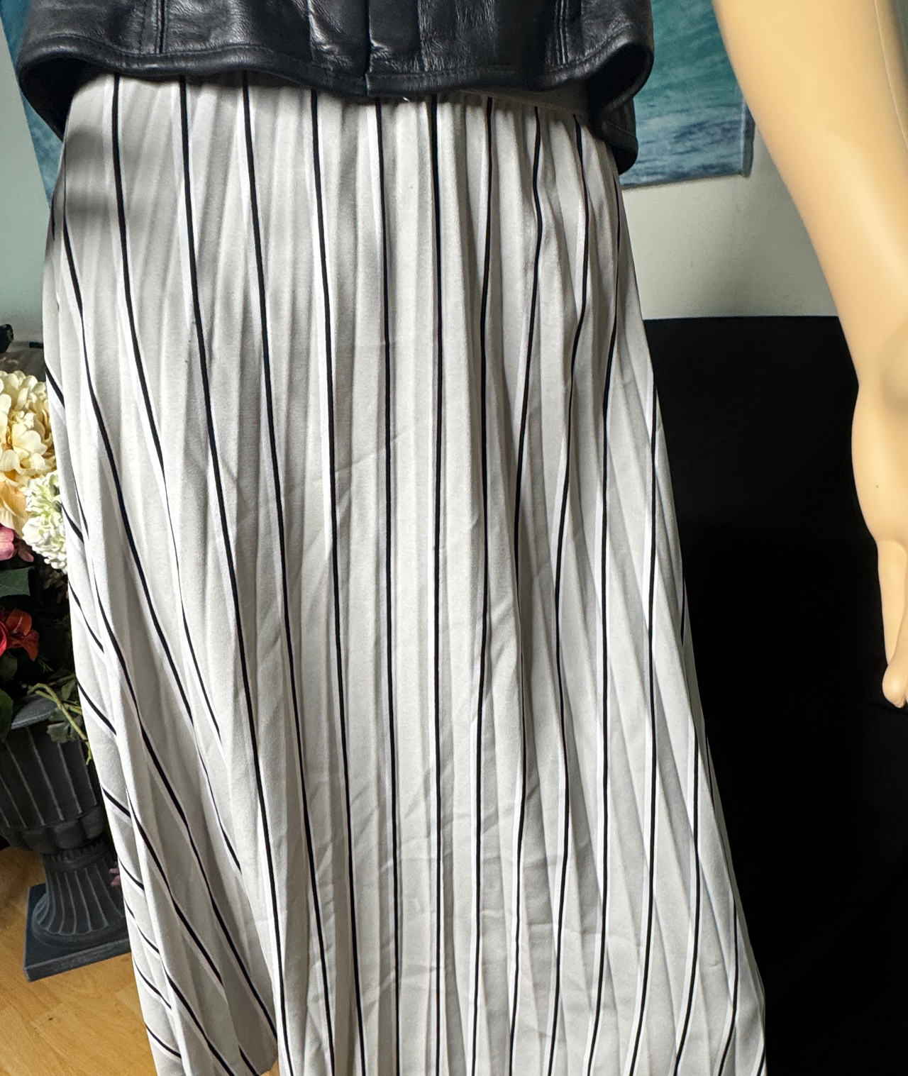 Striped Pleated Midi Skirt