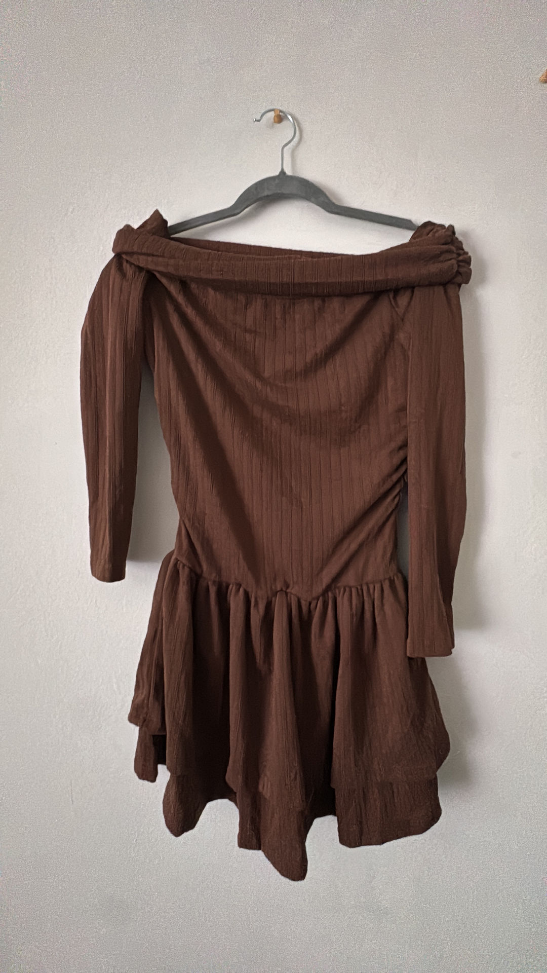 Off-Shoulder Brown Mini Dress