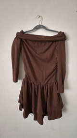 Off-Shoulder Brown Mini Dress - Image 1