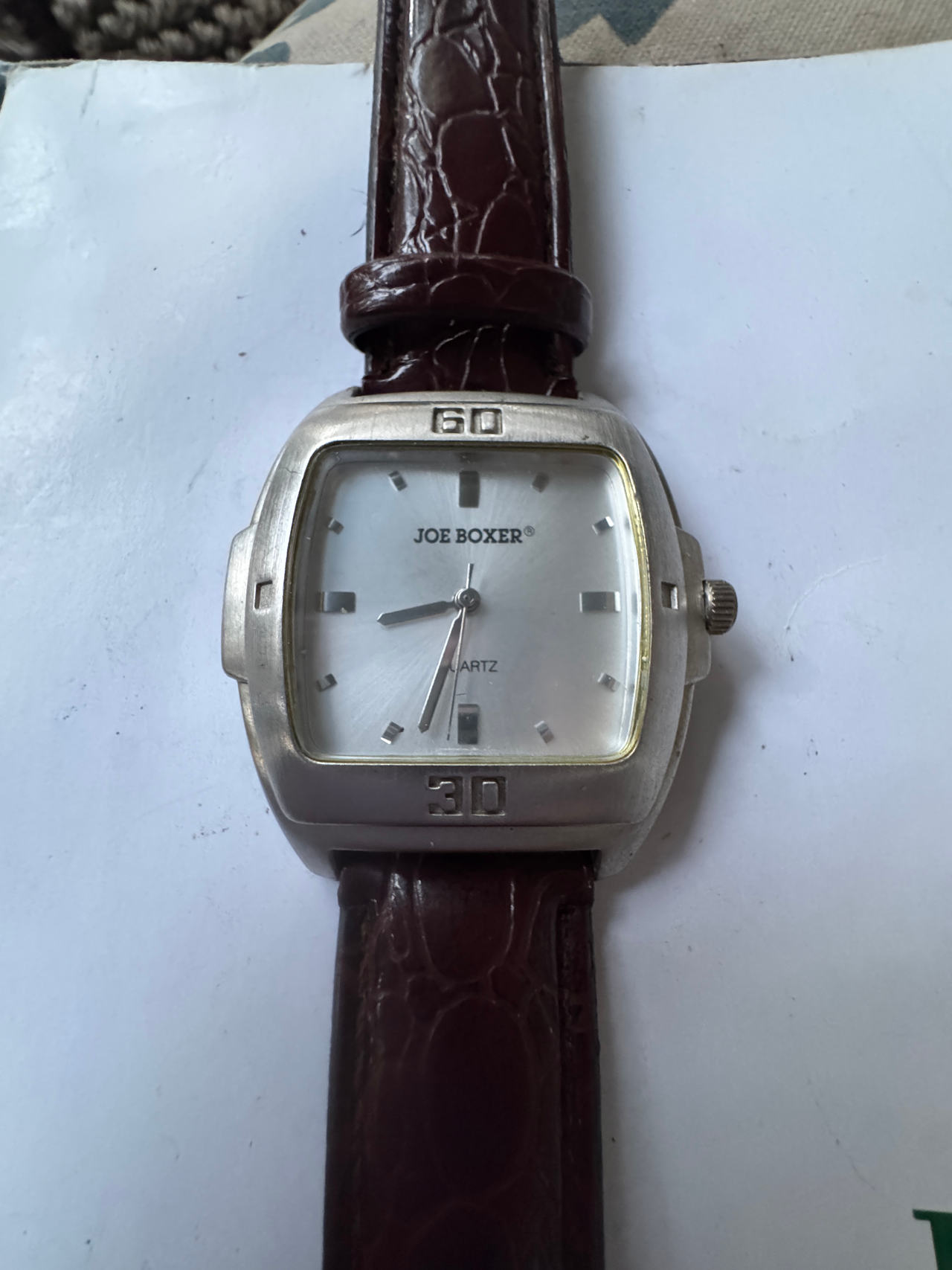 Joe Boxer Silver Tone Quartz Watch with Brown Strap