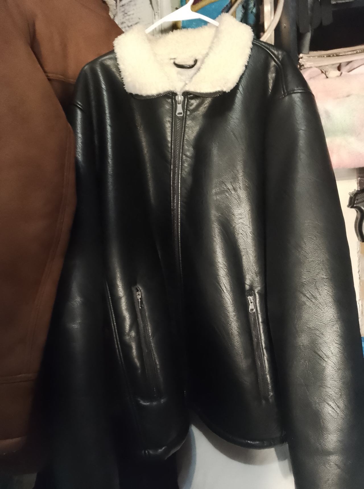 Men's Paulo Solari Leather Sherpa Collar Bomber Jacket XXL