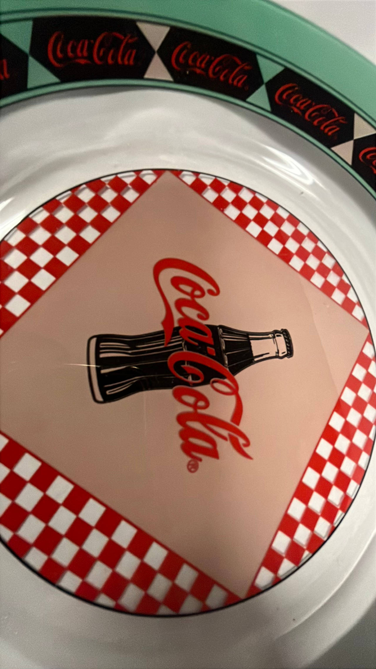 Coca-Cola Vintage Glass Plate Red Turquoise 8-inch
