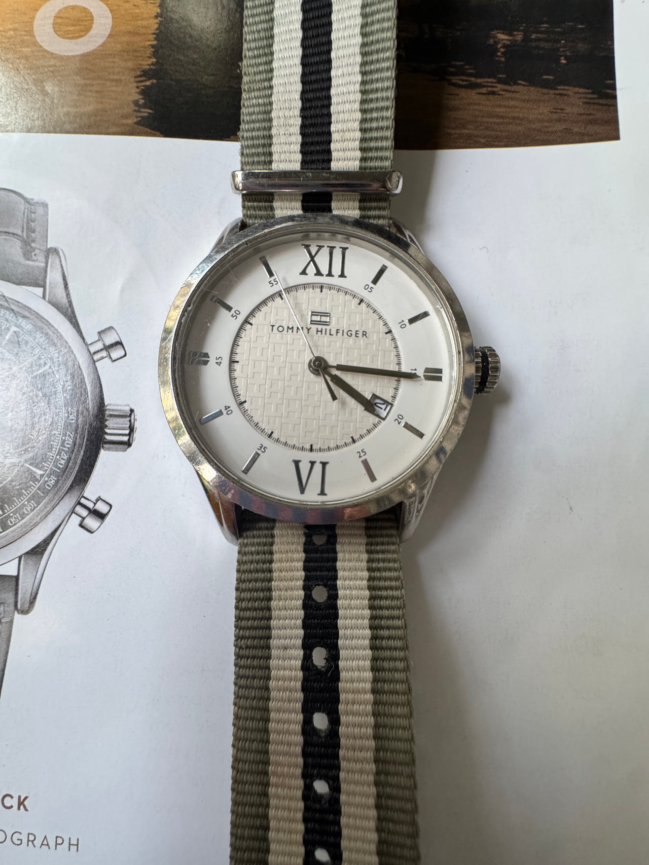Tommy Hilfiger Trent White Dial Striped Strap Watch