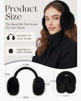 Women Winter Ear Muffs Foldable Ear Warmers Ultra Soft Fluffy Faux Fur ( Black ) - Image 3