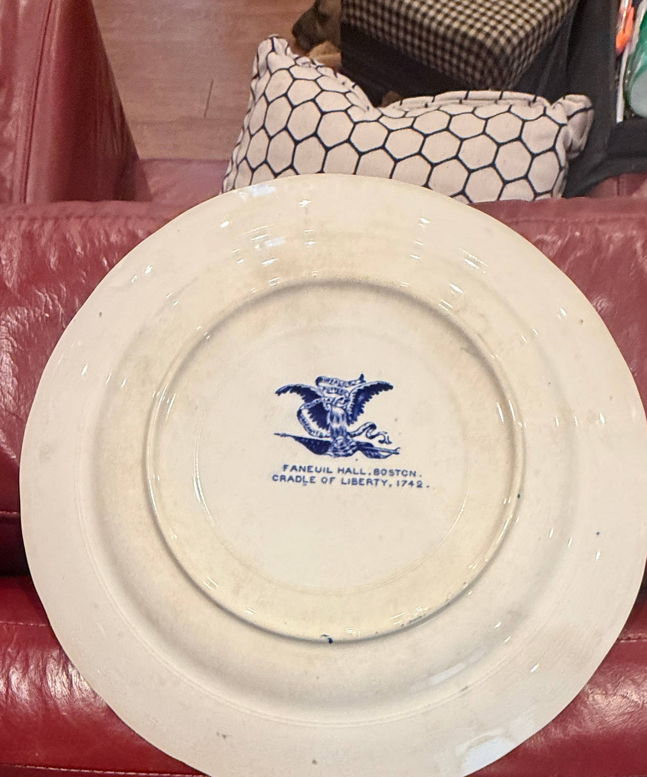 Staffordshire Blue Transferware Faneuil Hall Plate
