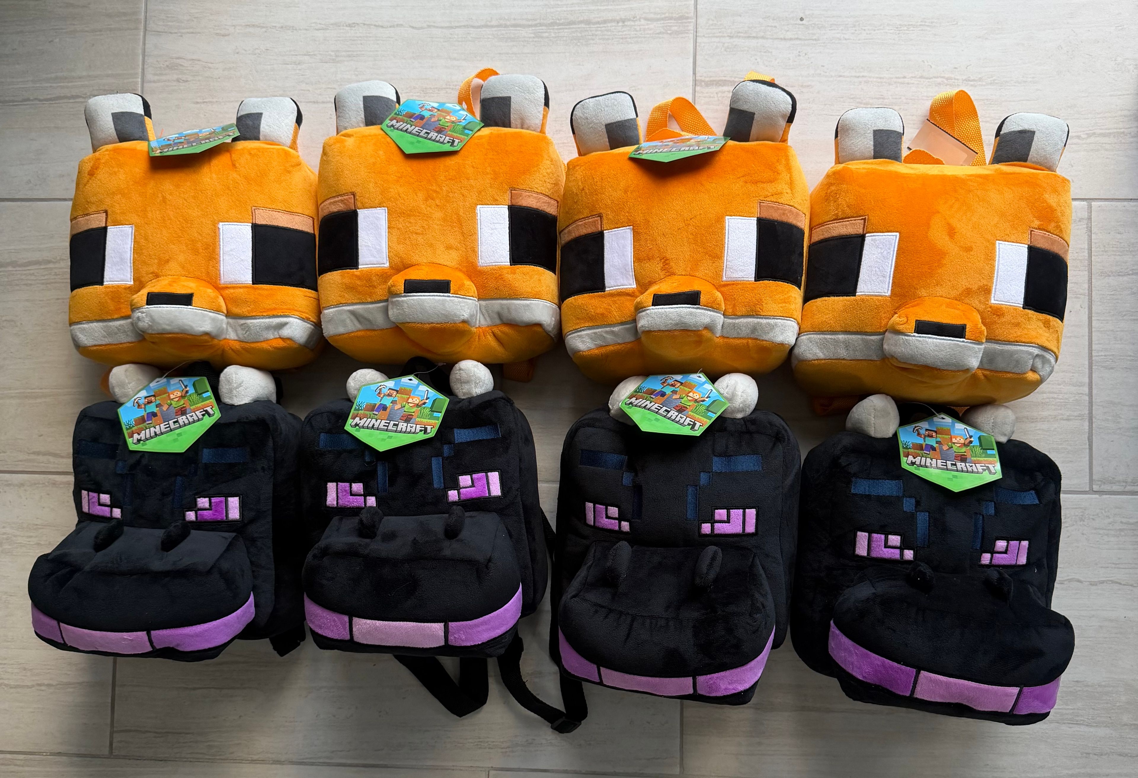 Lot of 8 Minecraft Fox and Ender Dragon Plush Backpacks