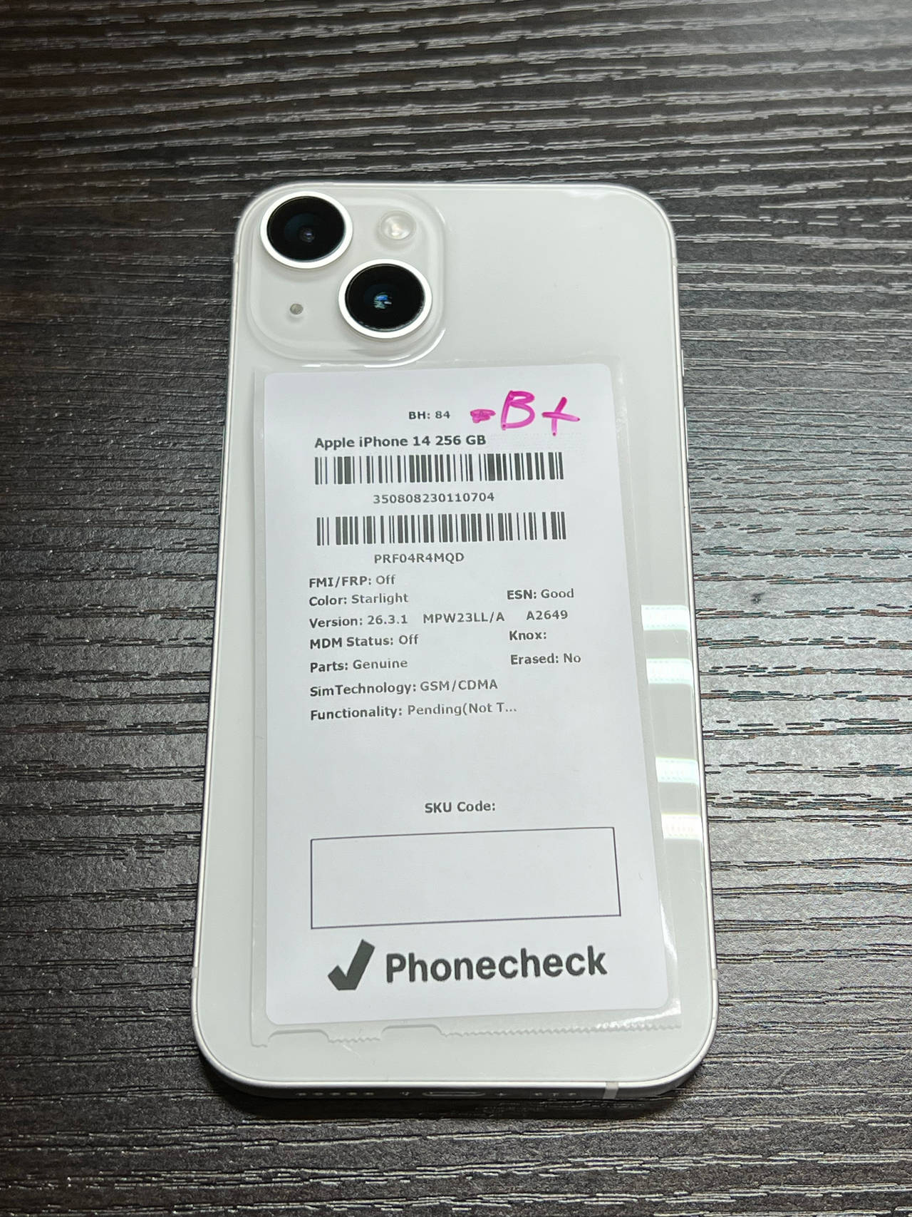 Apple iPhone 14 256GB Starlight physical sim unlocked 84% battery health