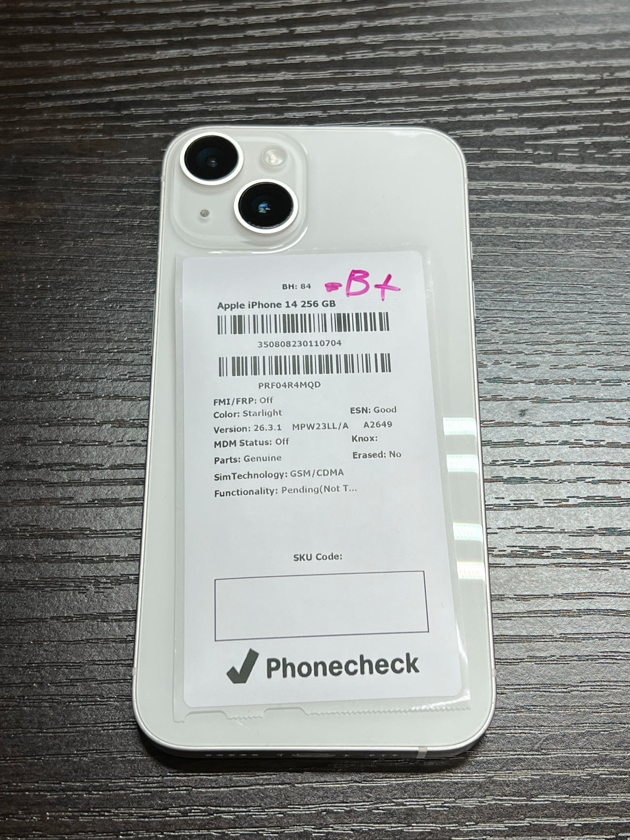 Apple iPhone 14 256GB Starlight physical sim unlocked 84% battery health