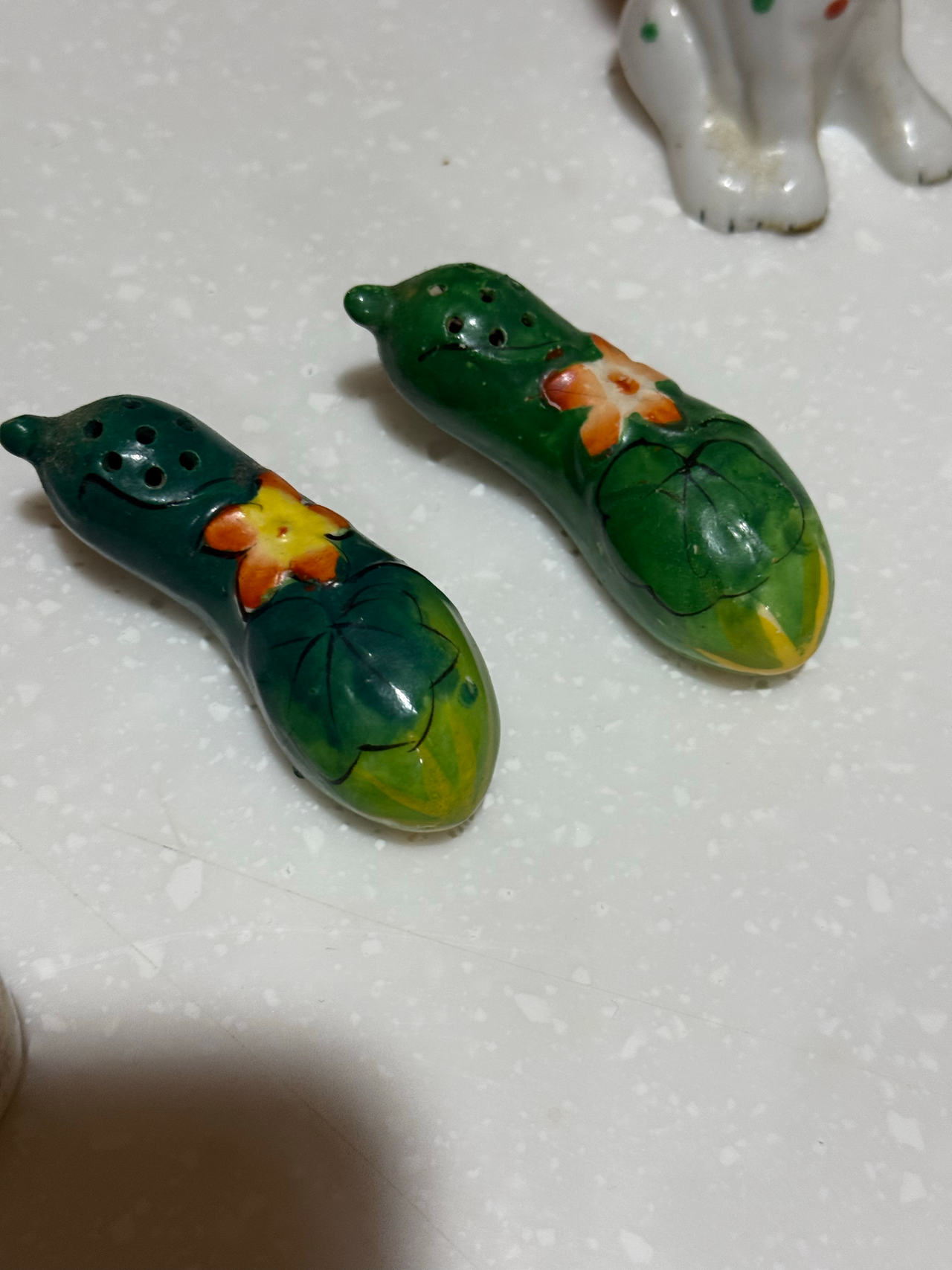 Vintage Ceramic Cucumber Salt and Pepper Shakers