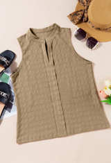 OCSTRADE Womens Size Medium Tank Tops Black Lattice Textured Split Neck Trendy - Image 2