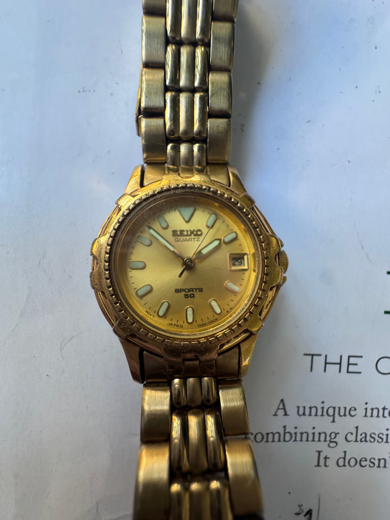 Seiko Sports 50 Gold Tone Quartz Watch