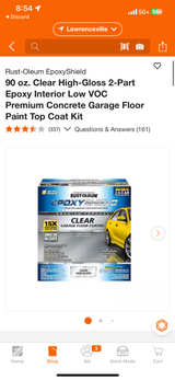 Rust-Oleum EpoxyShield 90 oz. Clear High-Gloss 2-Part Epoxy Interior Low VOC Premium Concrete Garage Floor Paint Top Coat Kit - Image 1