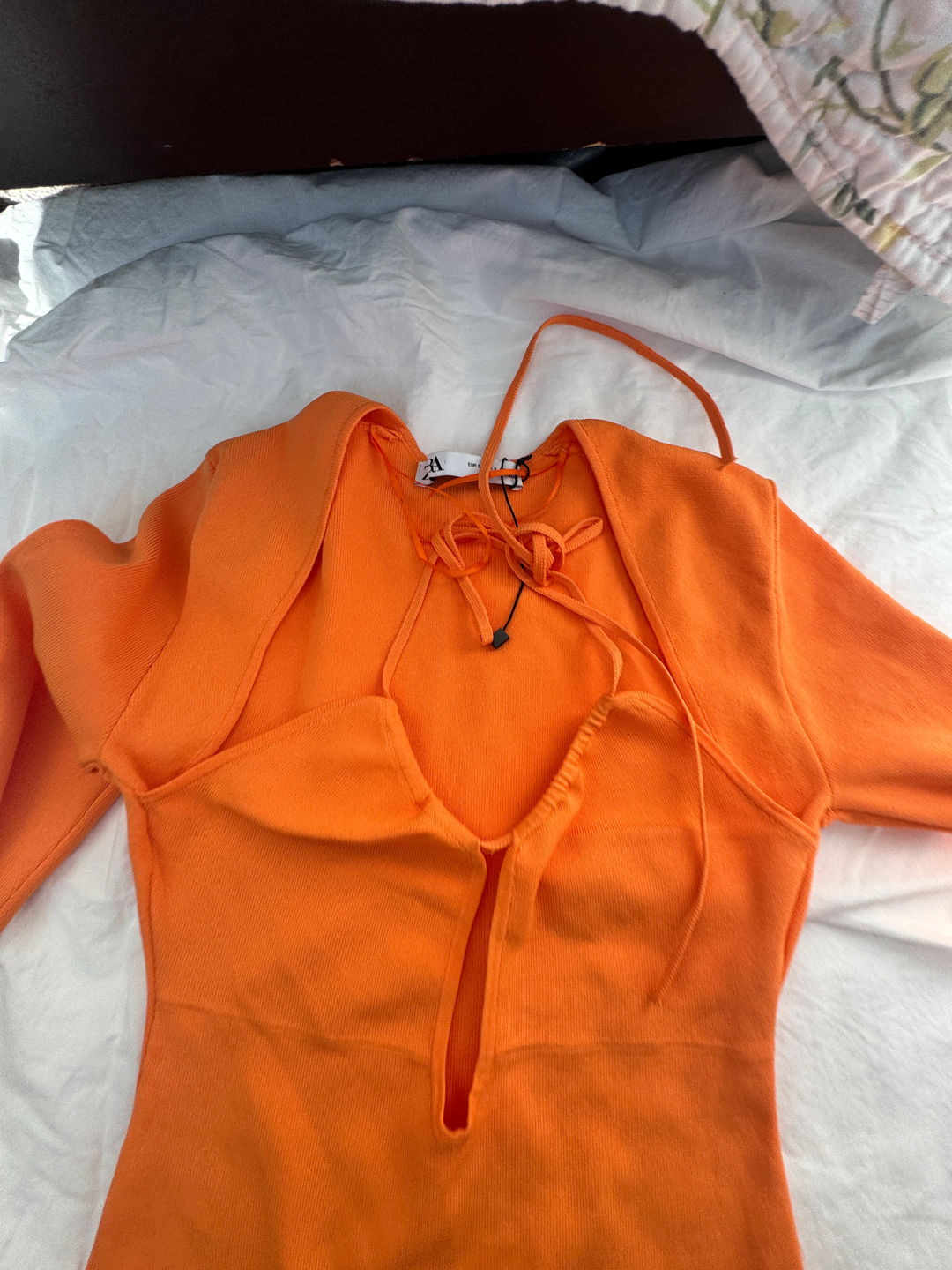 Zara Orange Cut Out Knit Bodysuit with Bolero