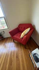 Red Mid-Century Modern Tufted Armchair - Image 3