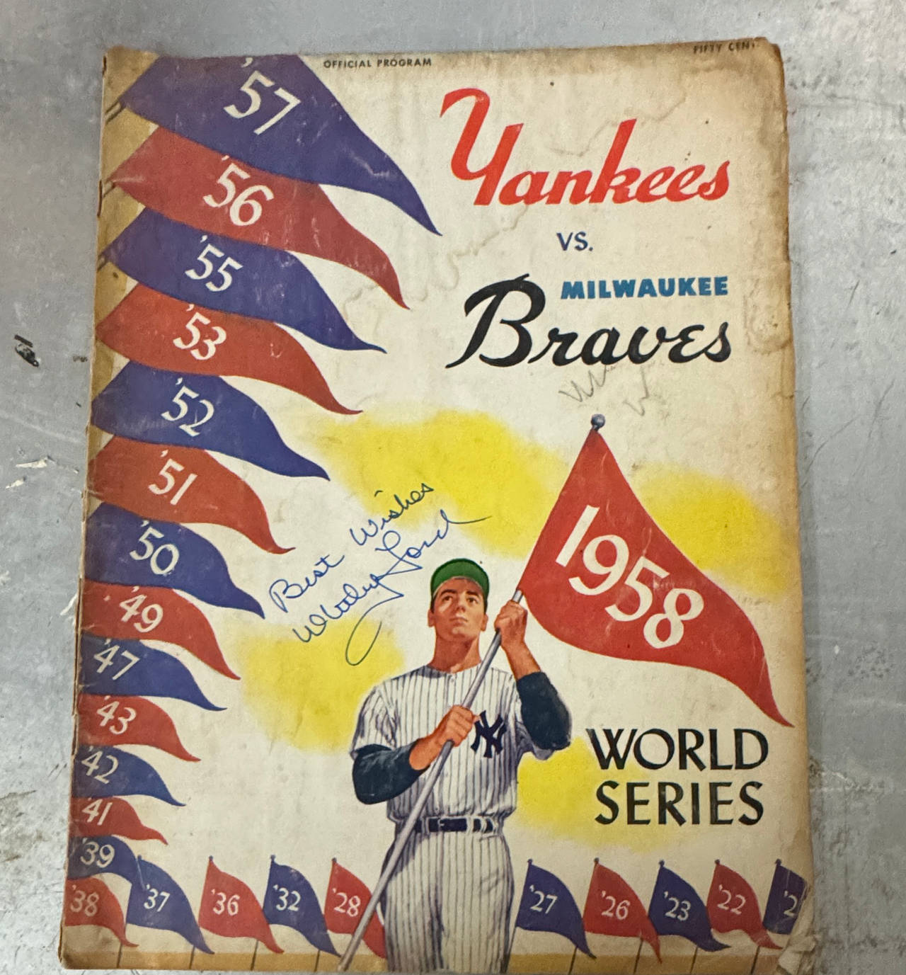 1958 World Series Official Program Yankees vs Braves Signed by Whitey Ford