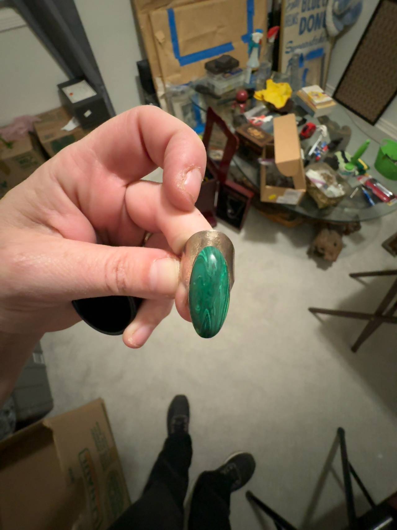 Robert Lee Morris Gold-tone Malachite Sculptural Hinged Ring