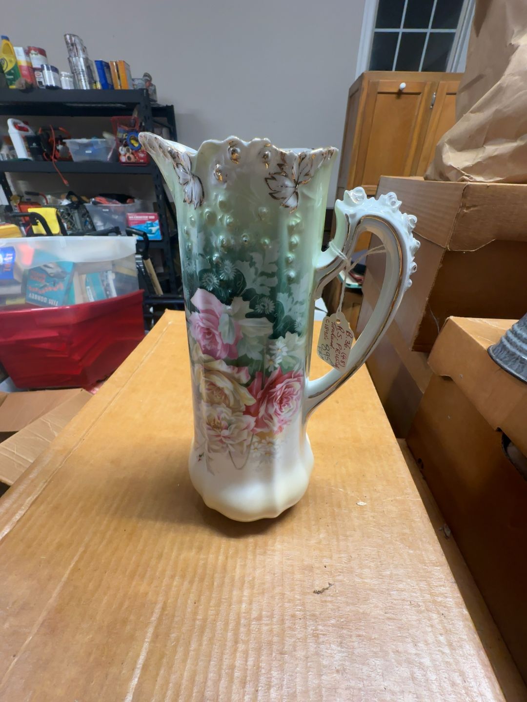 R.S. Prussia Antique Hand-Painted Pink Roses Tankard Pitcher