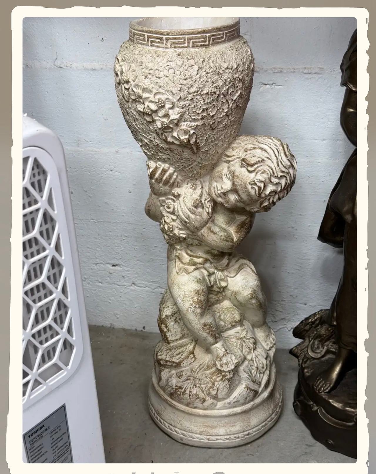 Cherub Holding Urn Garden Statue Pedestal
