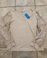 Cupshe Floral Lace Sleeve Waffle Knit Top - Image 1