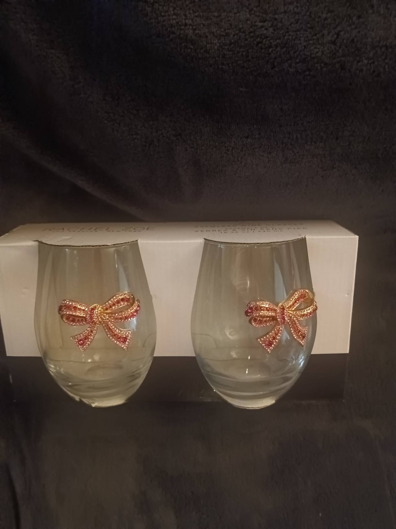 Rachel Zoe Jeweled Bow Stemless Wine Glasses Set of 2
