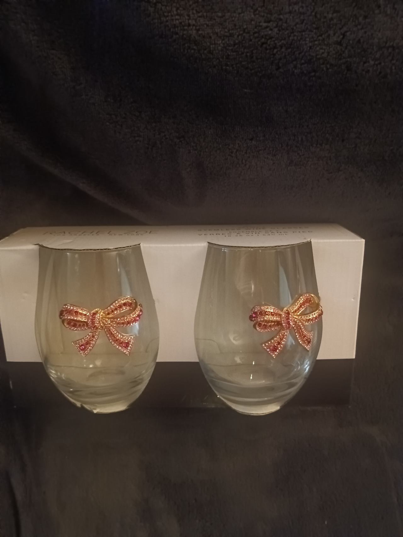 Rachel Zoe Jeweled Bow Stemless Wine Glasses Set of 2