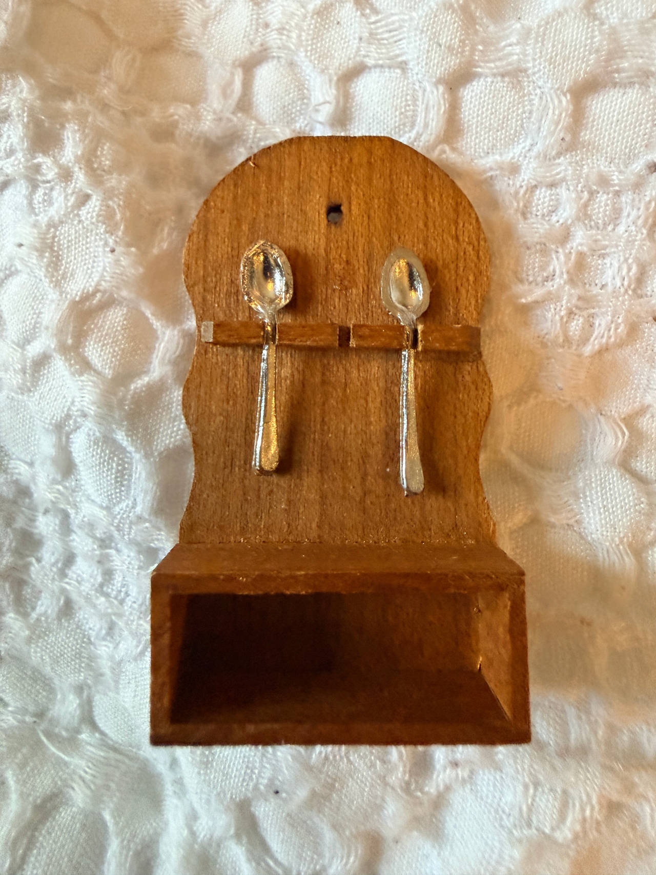 Vintage Japan Dollhouse Miniature Wooden Spoon Rack with 2 Spoons